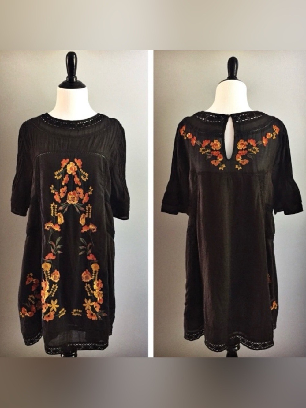 Free People Perfectly Victorian
Embroidered Mini Dress in Black & Orange, Small - Picture 6 of 13